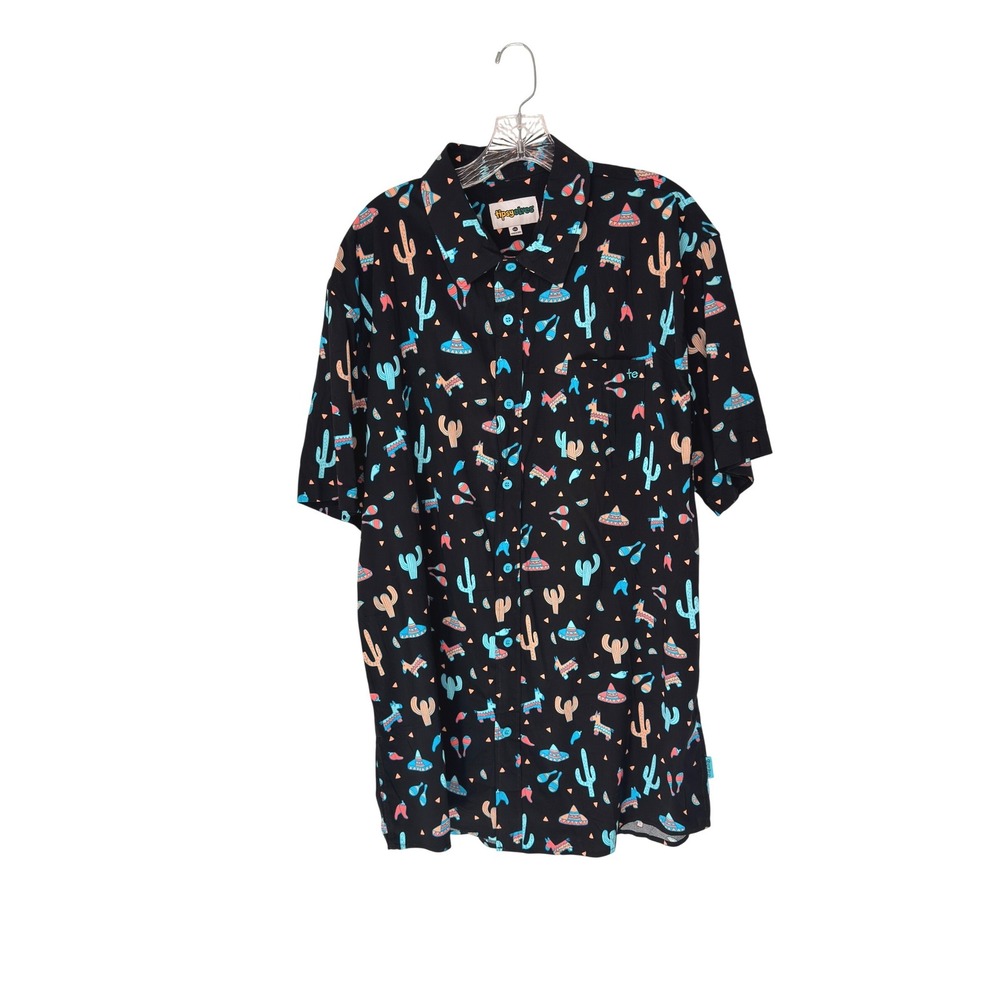 Tipsy Elves Short Sleeve Button Down Shirt Men's Black Fiesta Piñata XXL